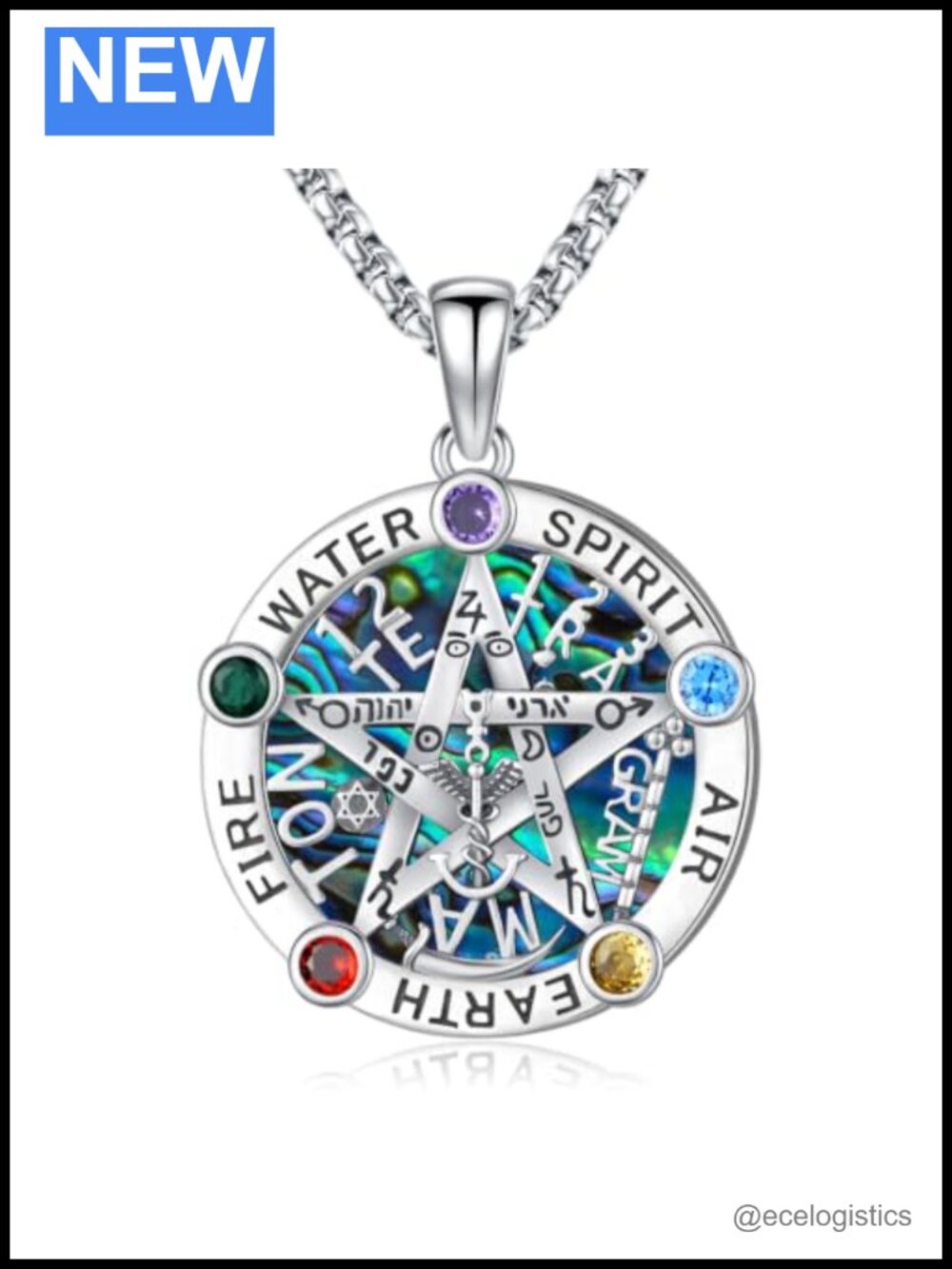 Tetragrammaton Pentagram Pendant Necklace Sterling Silver Plated Copper